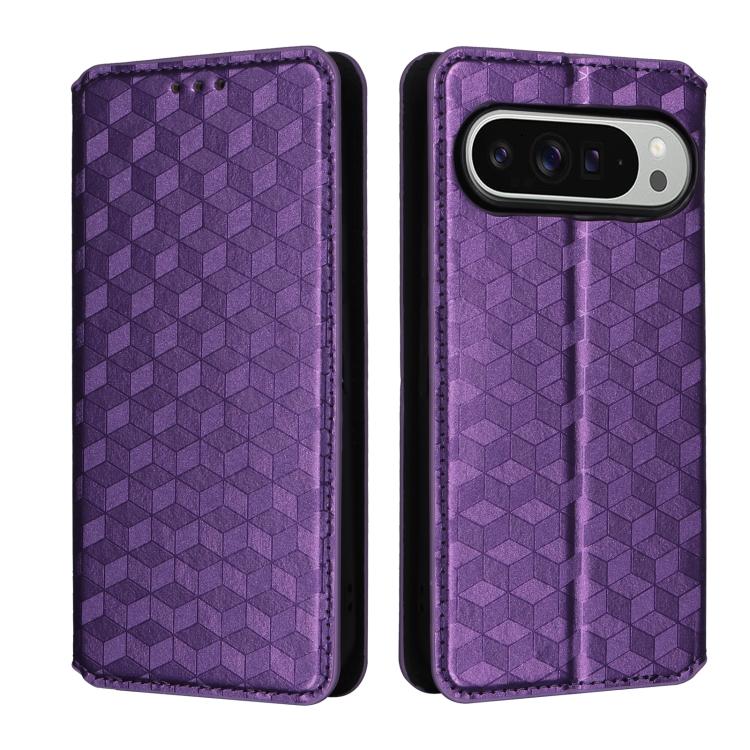 For Google Pixel 9 Pro XL Cubic Grid Texture Flip Leather Phone Case