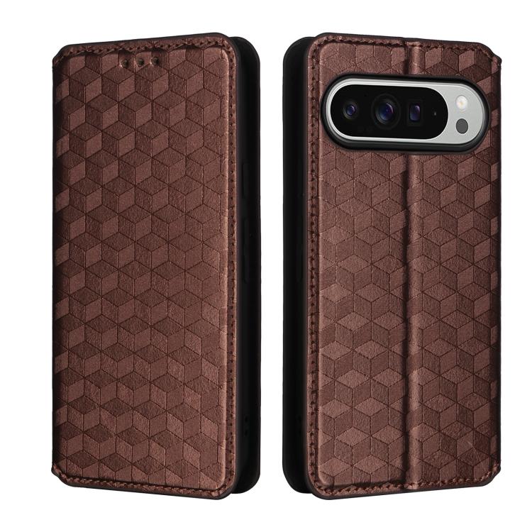 For Google Pixel 9 Pro XL Cubic Grid Texture Flip Leather Phone Case