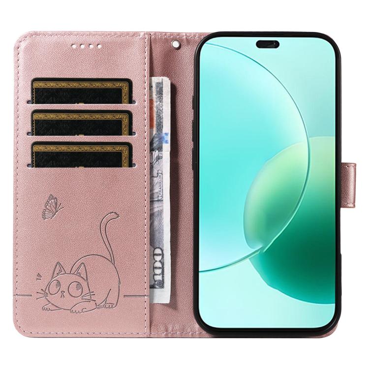 For Honor 400 Lite Global Adorable Cat Embossed Pattern Flip Leather Phone Case