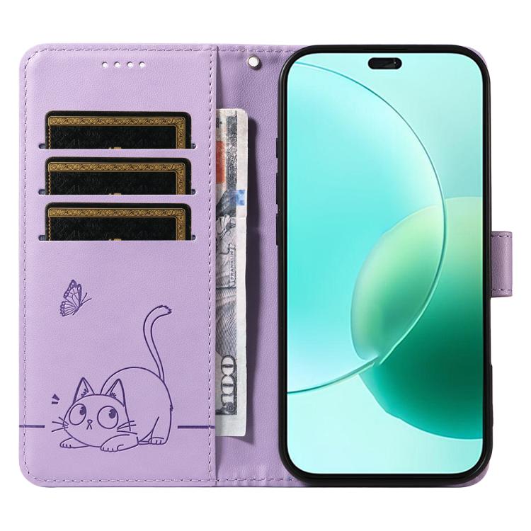 For Honor 400 Lite Global Adorable Cat Embossed Pattern Flip Leather Phone Case