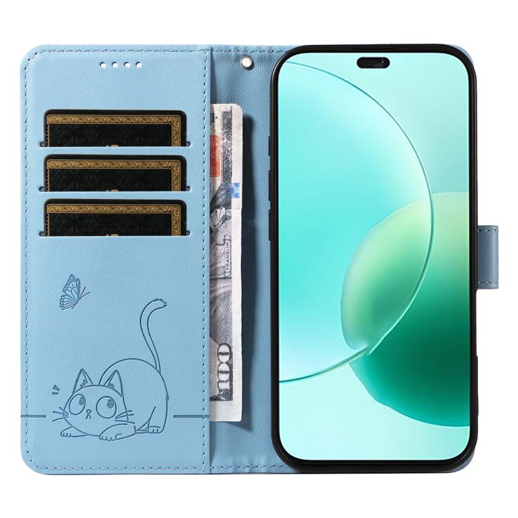 For Honor 400 Lite Global Adorable Cat Embossed Pattern Flip Leather Phone Case