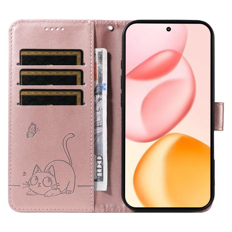 For Honor 400 Global 156.5mm Adorable Cat Embossed Pattern Flip Leather Phone Case