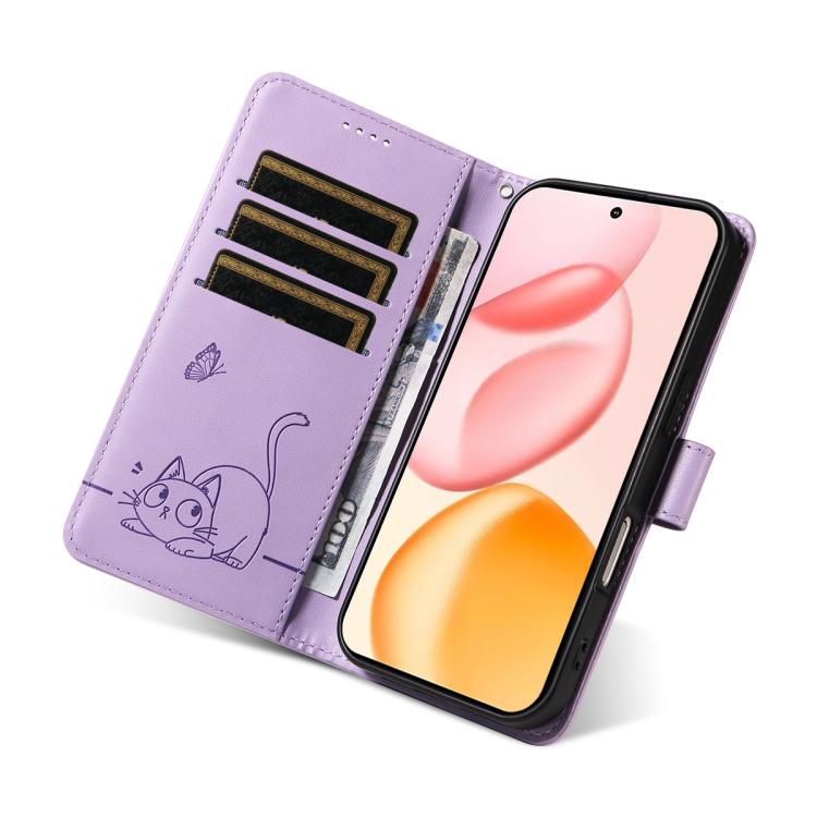 For Honor 400 Global 156.5mm Adorable Cat Embossed Pattern Flip Leather Phone Case