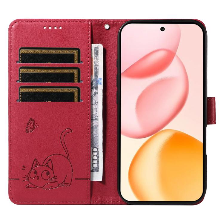 For Honor 400 Global 156.5mm Adorable Cat Embossed Pattern Flip Leather Phone Case