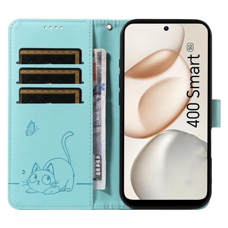 For Honor 400 Smart 5G Adorable Cat Embossed Pattern Flip Leather Phone Case