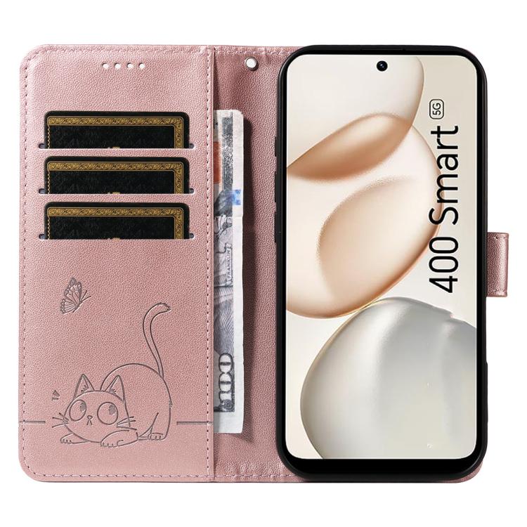 For Honor 400 Smart 5G Adorable Cat Embossed Pattern Flip Leather Phone Case