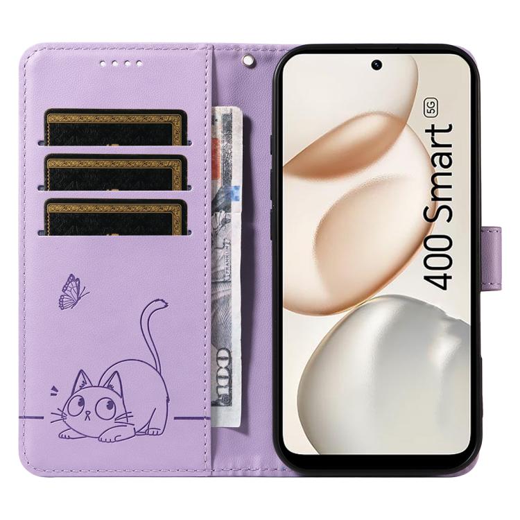 For Honor 400 Smart 5G Adorable Cat Embossed Pattern Flip Leather Phone Case