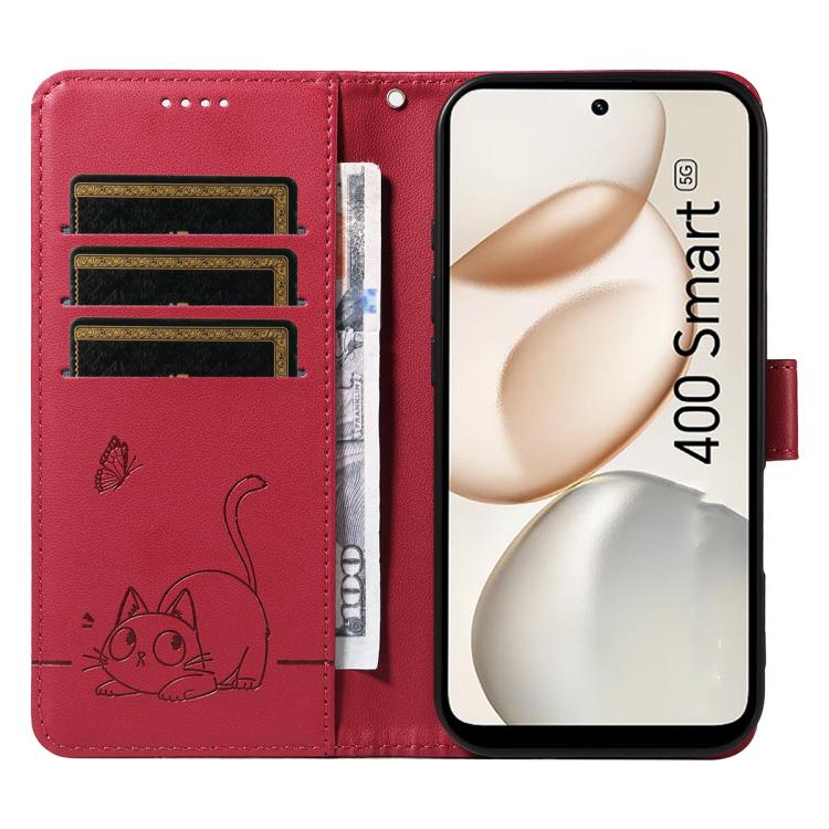 For Honor 400 Smart 5G Adorable Cat Embossed Pattern Flip Leather Phone Case