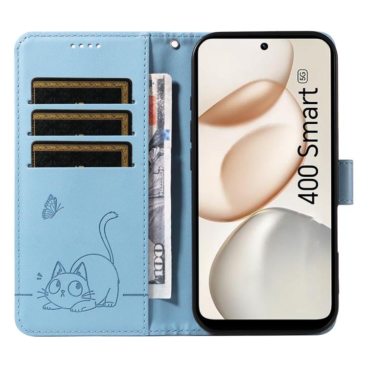 For Honor 400 Smart 5G Adorable Cat Embossed Pattern Flip Leather Phone Case