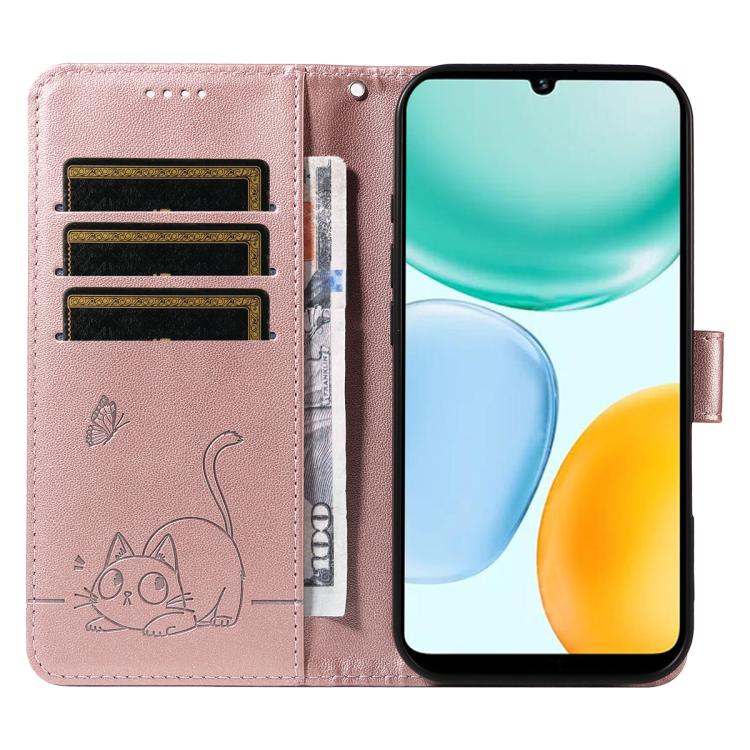 For Honor X5c Plus Adorable Cat Embossed Pattern Flip Leather Phone Case