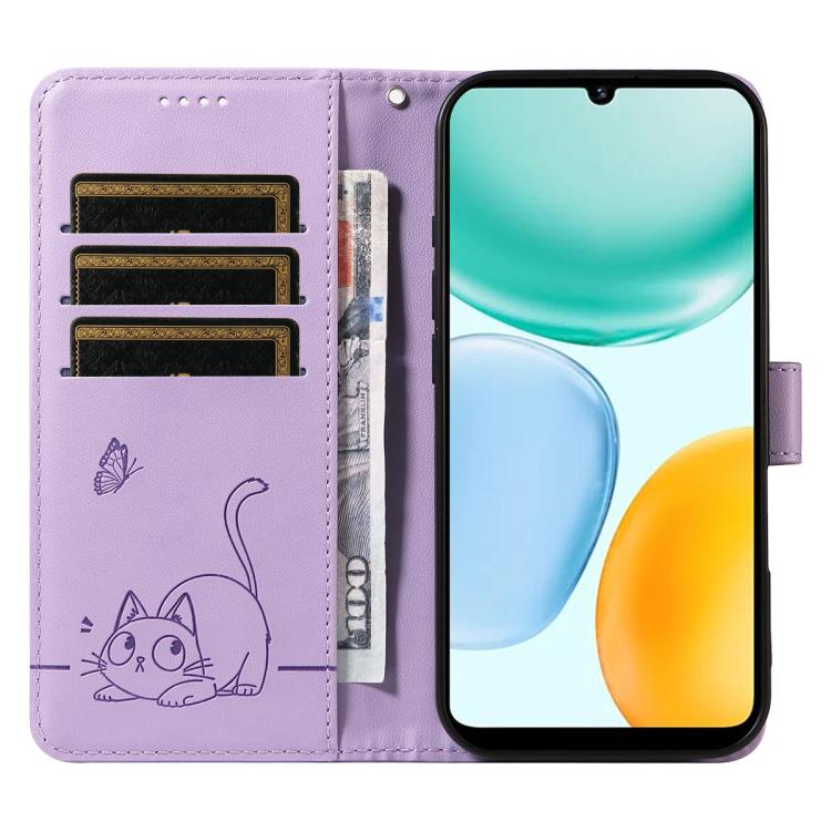 For Honor X5c Plus Adorable Cat Embossed Pattern Flip Leather Phone Case
