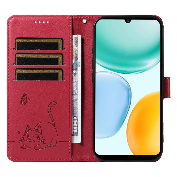 For Honor X5c Plus Adorable Cat Embossed Pattern Flip Leather Phone Case