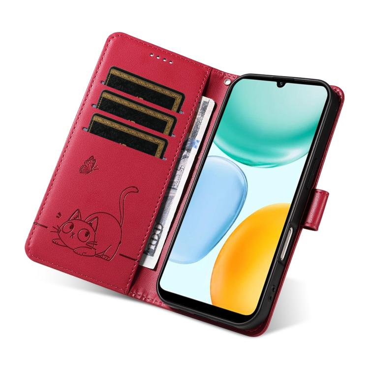For Honor X5c Plus Adorable Cat Embossed Pattern Flip Leather Phone Case
