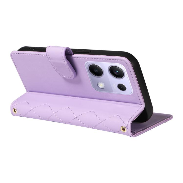 For Xiaomi Poco M6 Pro 4G Global Three Card Slot Diamond Grid Leather Phone Case with Long / Short Straps