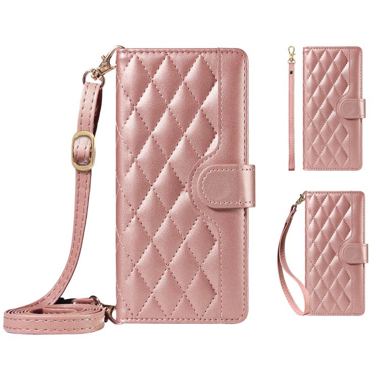 For Xiaomi Poco M6 Pro 4G Global Three Card Slot Diamond Grid Leather Phone Case with Long / Short Straps