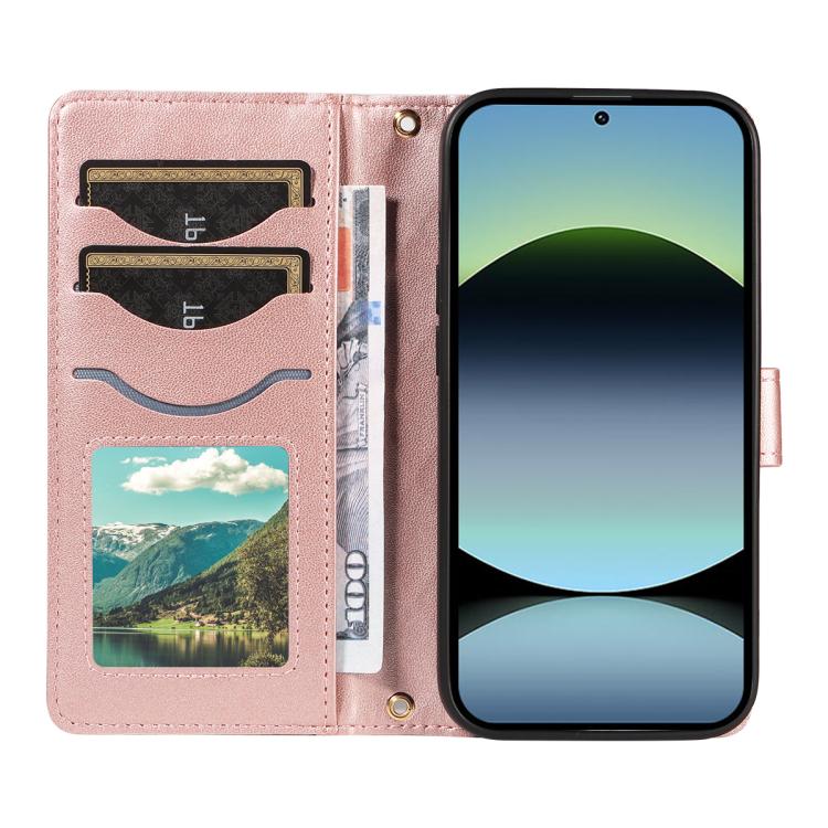 For Xiaomi Poco M6 Pro 4G Global Three Card Slot Diamond Grid Leather Phone Case with Long / Short Straps