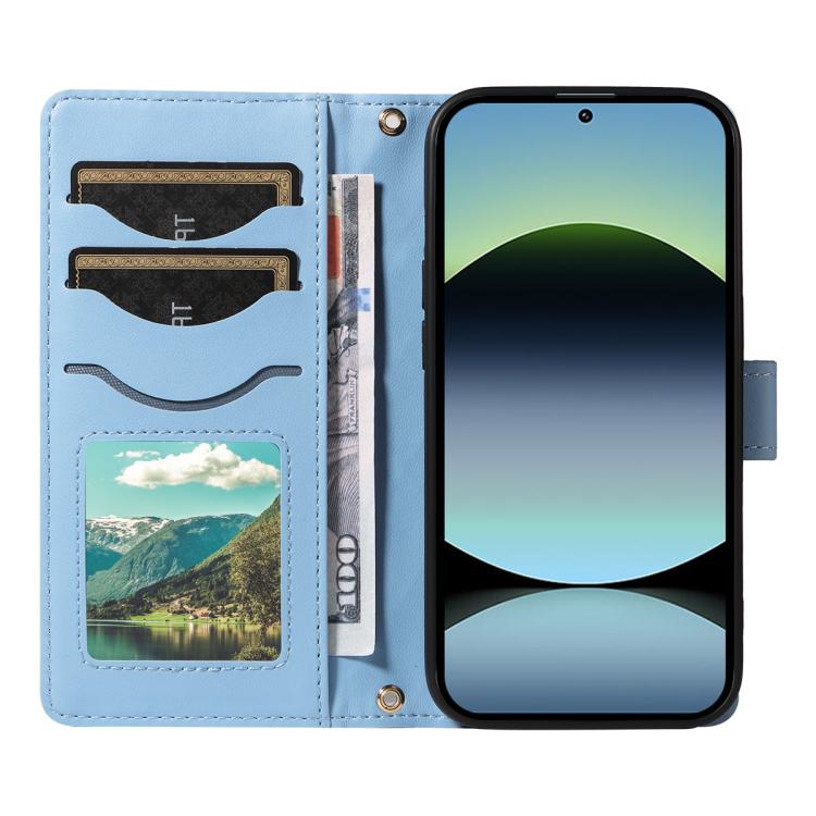 For Xiaomi Poco M6 Pro 4G Global Three Card Slot Diamond Grid Leather Phone Case with Long / Short Straps