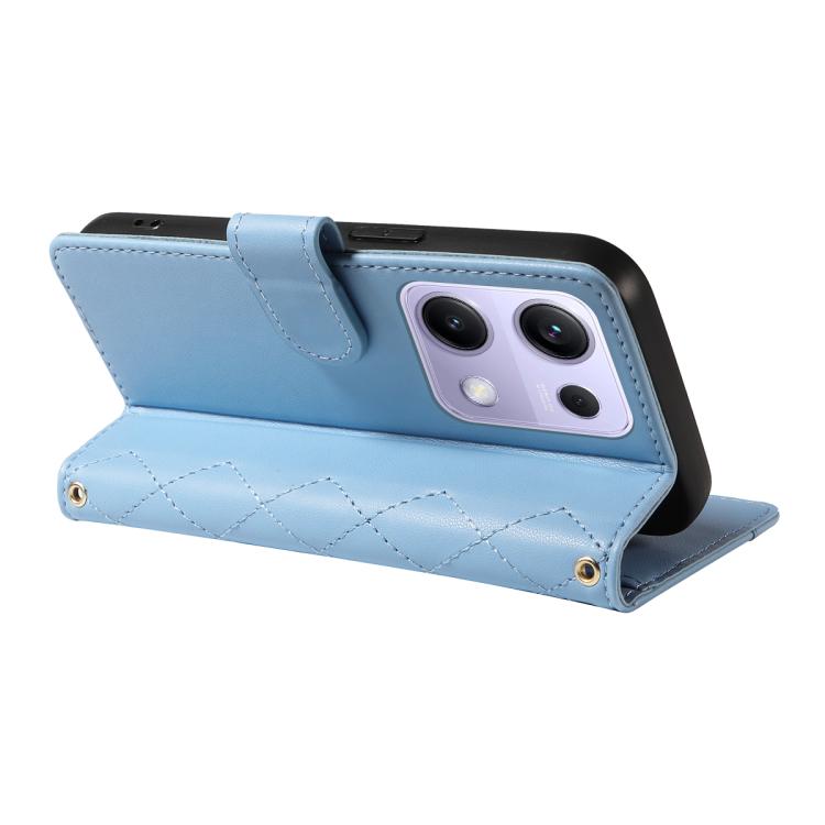 For Xiaomi Poco M6 Pro 4G Global Three Card Slot Diamond Grid Leather Phone Case with Long / Short Straps