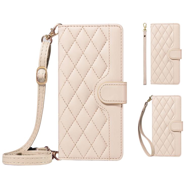 For Xiaomi Poco M6 Pro 4G Global Three Card Slot Diamond Grid Leather Phone Case with Long / Short Straps