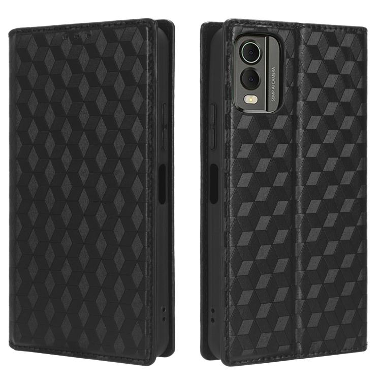 For Nokia C32 Cubic Grid Texture Flip Leather Phone Case