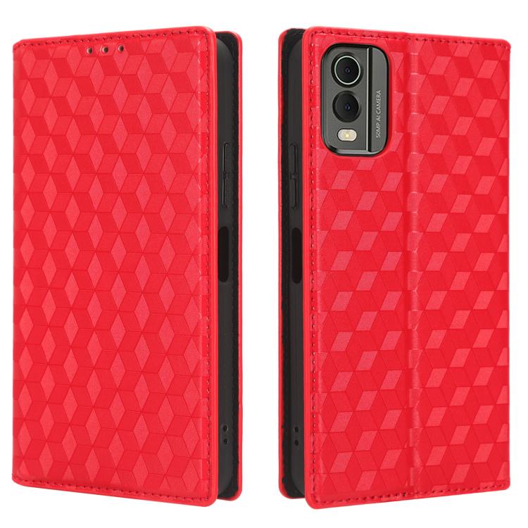 For Nokia C32 Cubic Grid Texture Flip Leather Phone Case