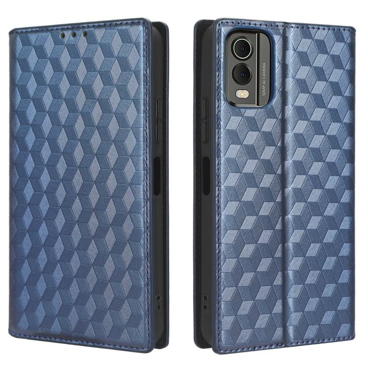 For Nokia C32 Cubic Grid Texture Flip Leather Phone Case