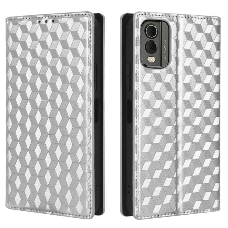 For Nokia C32 Cubic Grid Texture Flip Leather Phone Case