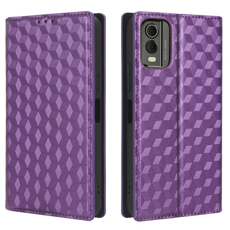 For Nokia C32 Cubic Grid Texture Flip Leather Phone Case