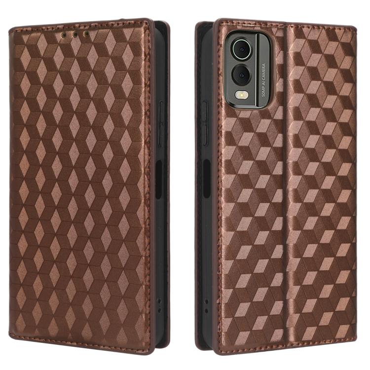For Nokia C32 Cubic Grid Texture Flip Leather Phone Case