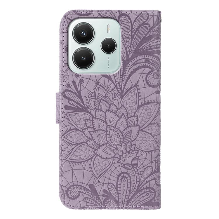 For Redmi Note 14 4G 164.84mm EU Lace Flower Embossing Flip Leather Phone Case