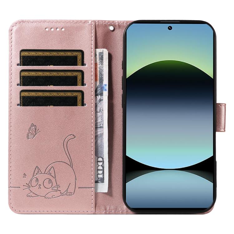 For Xiaomi Poco M6 Pro 4G Global Adorable Cat Embossed Pattern Flip Leather Phone Case