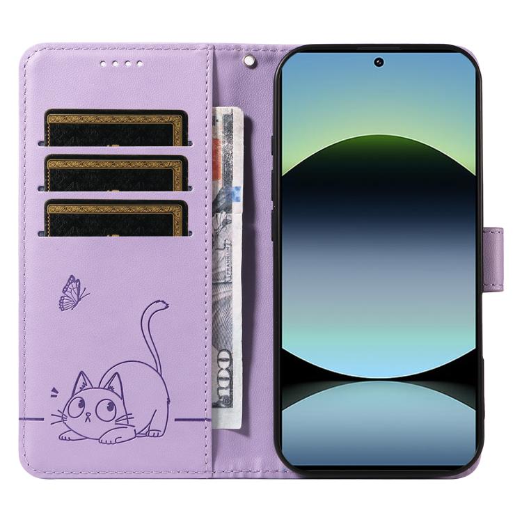 For Xiaomi Poco M6 Pro 4G Global Adorable Cat Embossed Pattern Flip Leather Phone Case