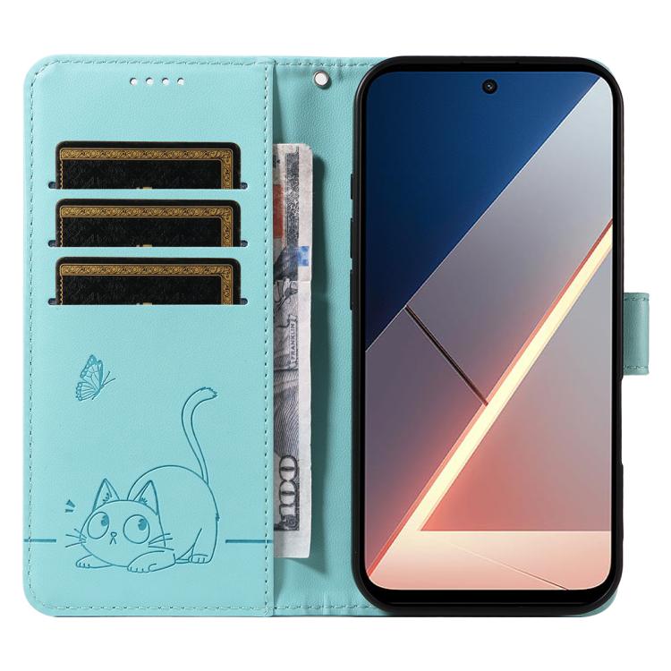 For Xiaomi Poco M7 4G 169mm Adorable Cat Embossed Pattern Flip Leather Phone Case