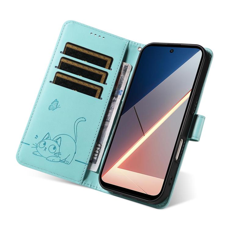 For Xiaomi Poco M7 4G 169mm Adorable Cat Embossed Pattern Flip Leather Phone Case