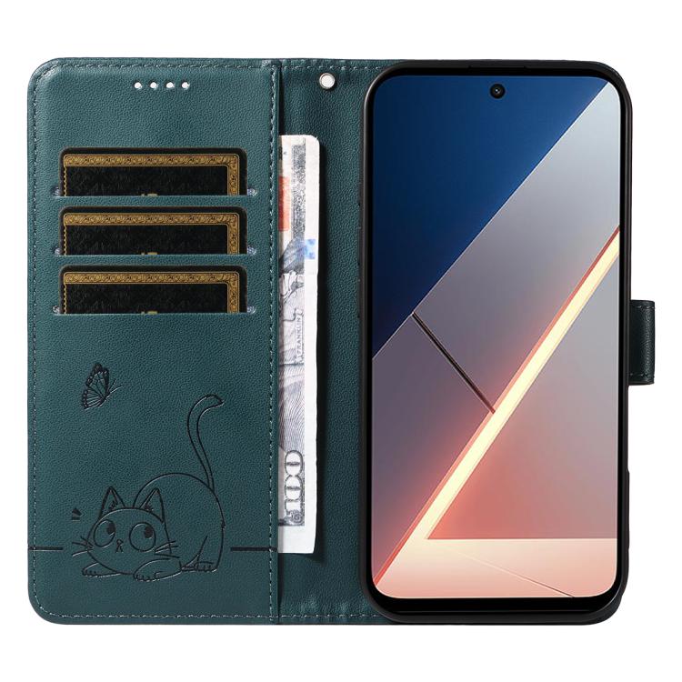 For Xiaomi Poco M7 4G 169mm Adorable Cat Embossed Pattern Flip Leather Phone Case