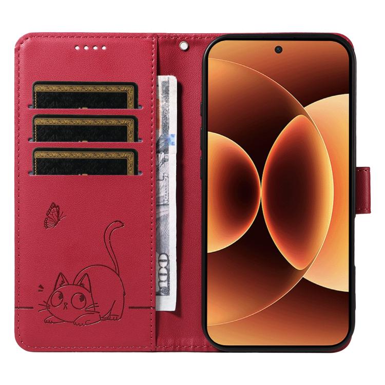 For Xiaomi 17 Pro Max Adorable Cat Embossed Pattern Flip Leather Phone Case