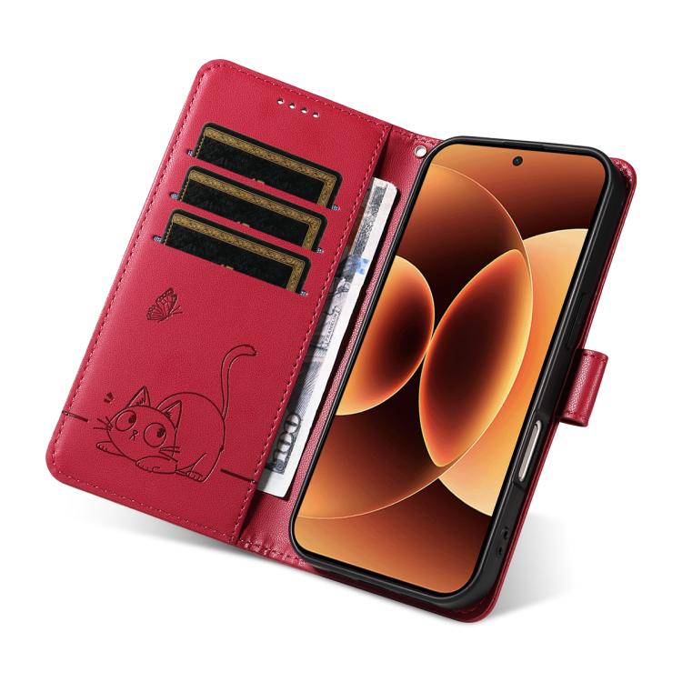 For Xiaomi 17 Pro Max Adorable Cat Embossed Pattern Flip Leather Phone Case