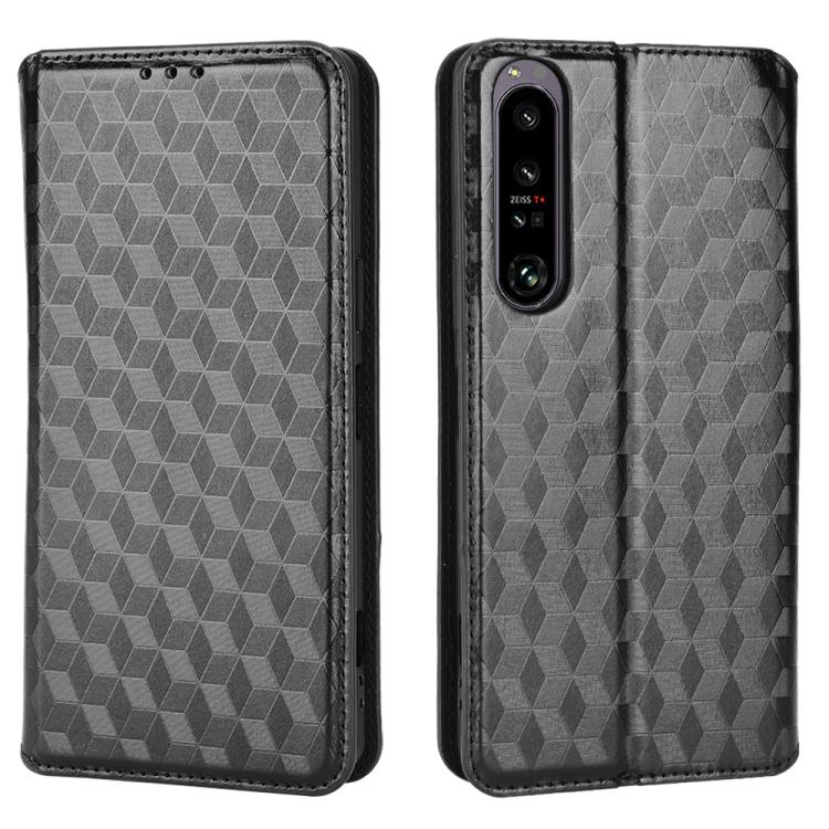 For Sony Xperia 1 IV Cubic Grid Texture Flip Leather Phone Case