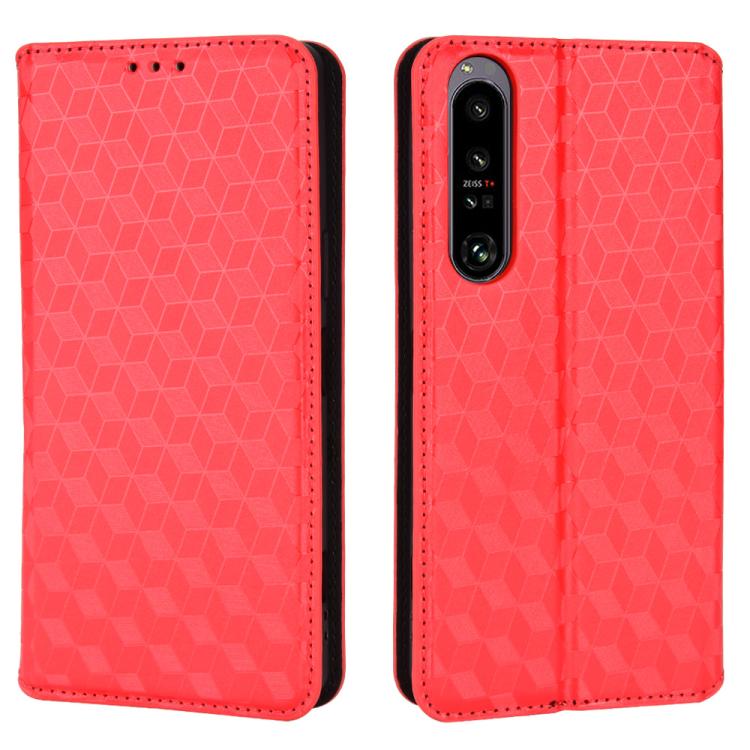 For Sony Xperia 1 IV Cubic Grid Texture Flip Leather Phone Case