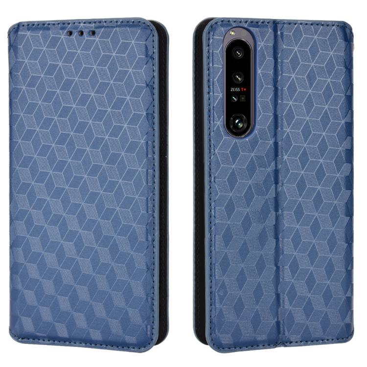 For Sony Xperia 1 IV Cubic Grid Texture Flip Leather Phone Case