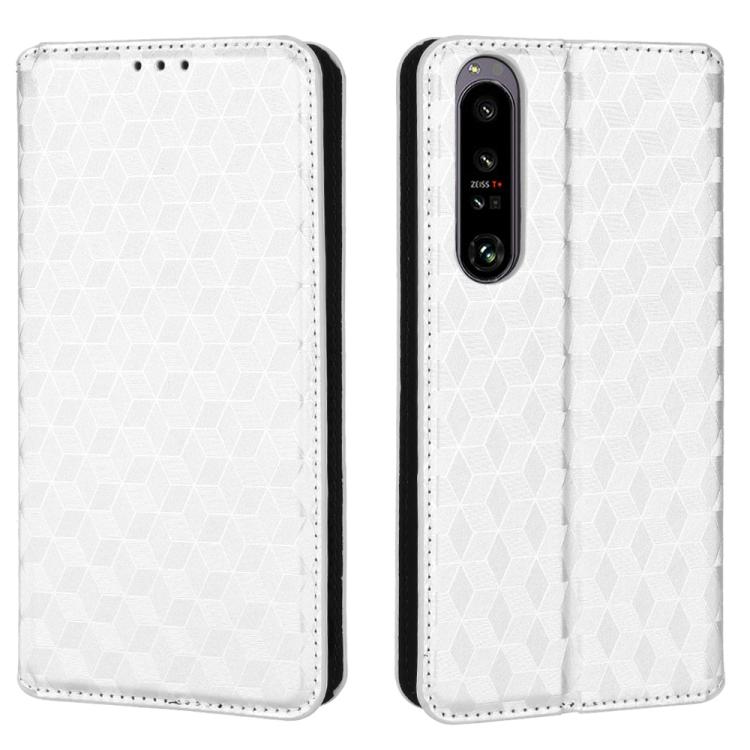 For Sony Xperia 1 IV Cubic Grid Texture Flip Leather Phone Case
