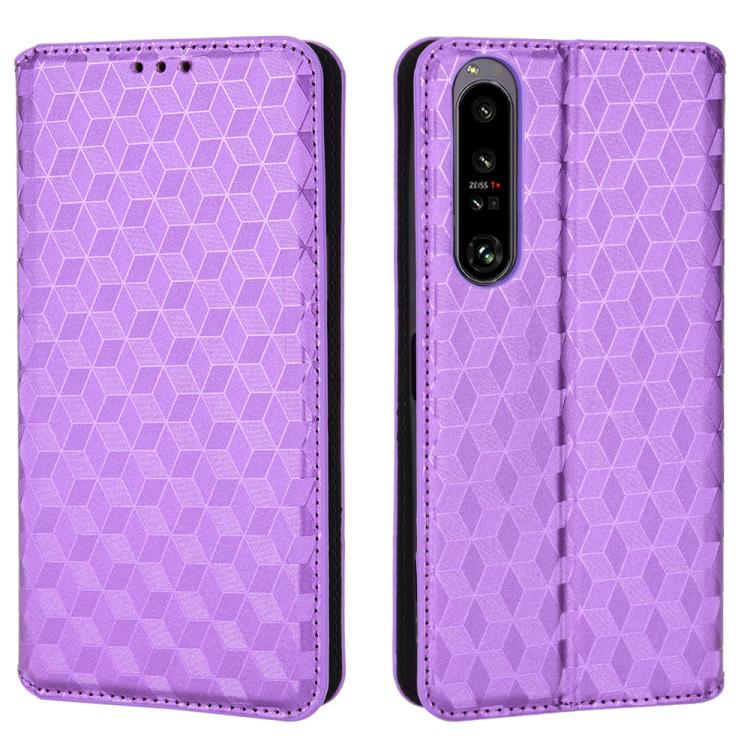 For Sony Xperia 1 IV Cubic Grid Texture Flip Leather Phone Case