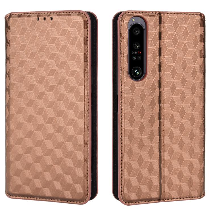 For Sony Xperia 1 IV Cubic Grid Texture Flip Leather Phone Case