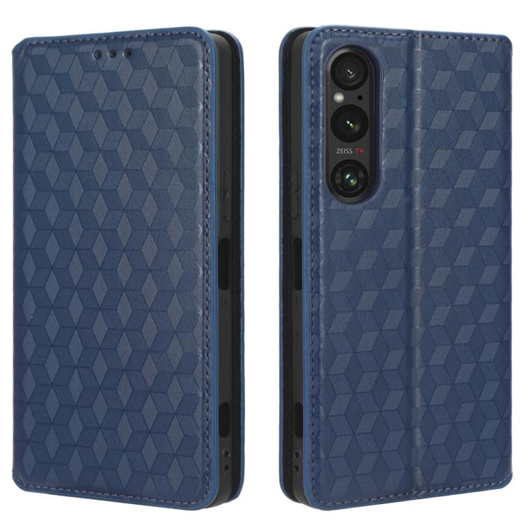 For Sony Xperia 1 V Cubic Grid Texture Flip Leather Phone Case
