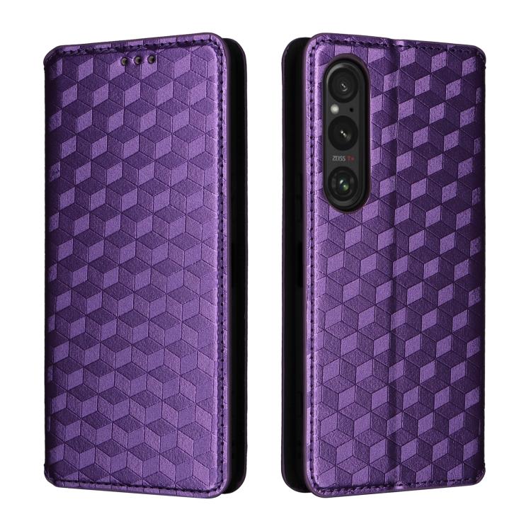 For Sony Xperia 1 VI Cubic Grid Texture Flip Leather Phone Case