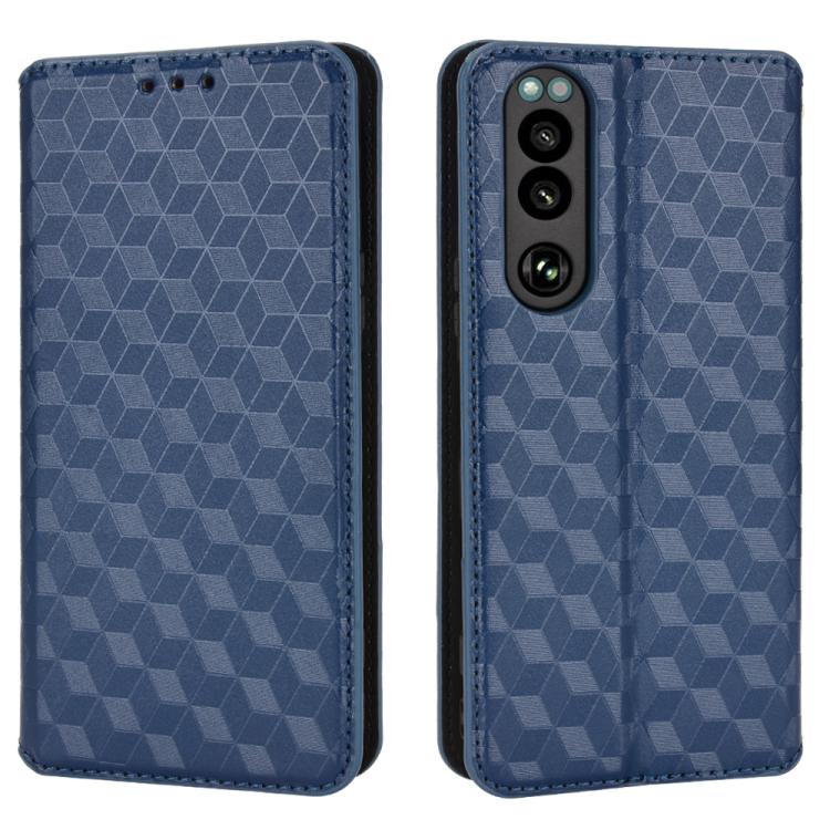 For Sony Xperia 5 III Cubic Grid Texture Flip Leather Phone Case