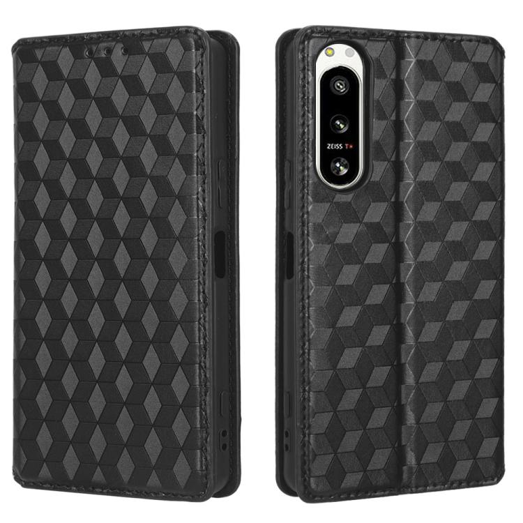 For Sony Xperia 5 IV Cubic Grid Texture Flip Leather Phone Case