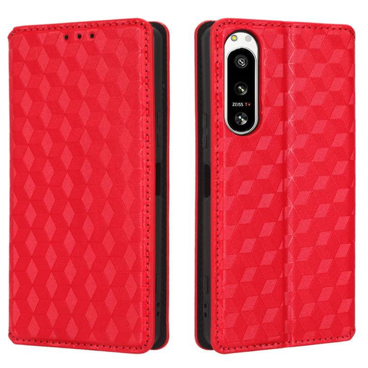 For Sony Xperia 5 IV Cubic Grid Texture Flip Leather Phone Case