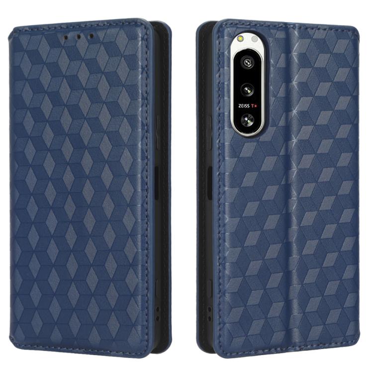 For Sony Xperia 5 IV Cubic Grid Texture Flip Leather Phone Case