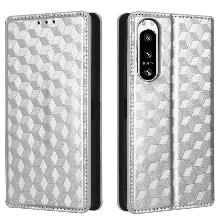 For Sony Xperia 5 IV Cubic Grid Texture Flip Leather Phone Case